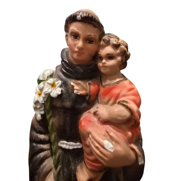 Vintage Saint Anthony Chalkware Statue w/ Child Jesus - Columbia Statuary ITALY - Picture 7 of 9